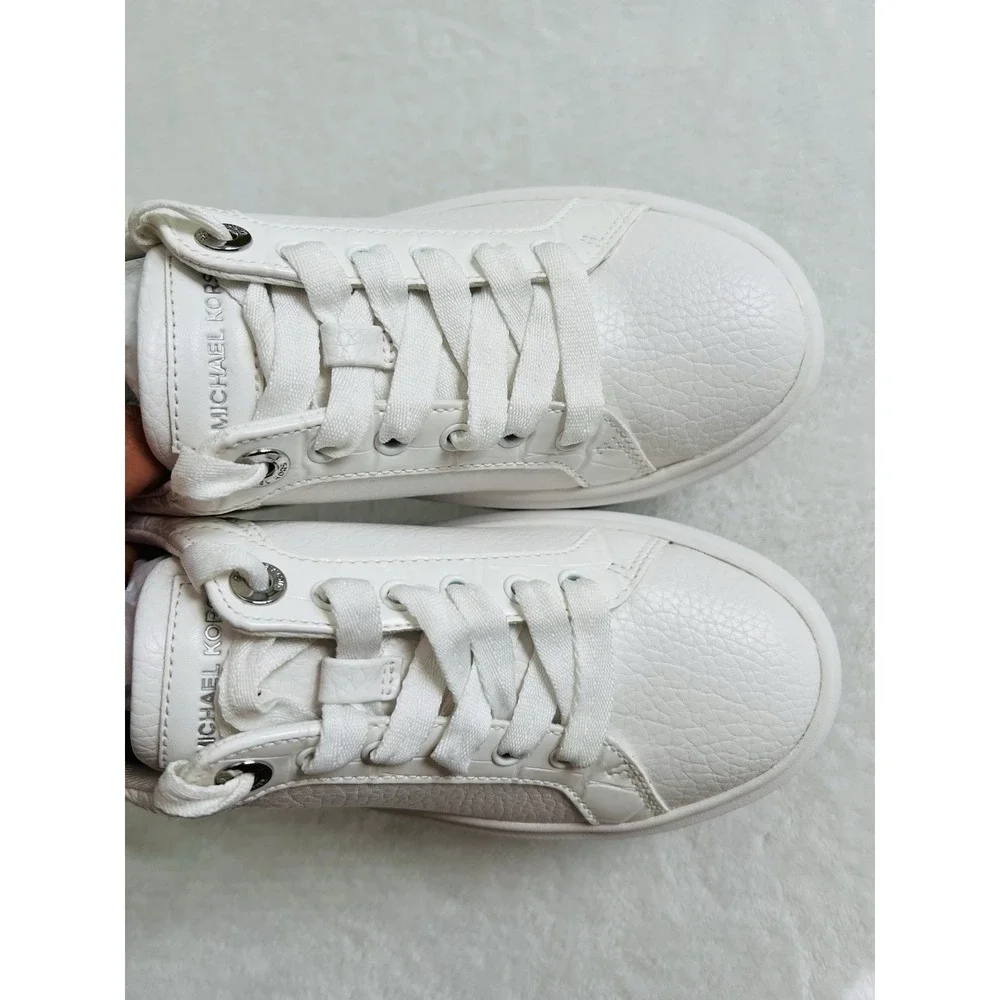 Michael Kors Womens White Faux Leather Lace Up Platform Sneakers Shoes‎ Sz 5.5M